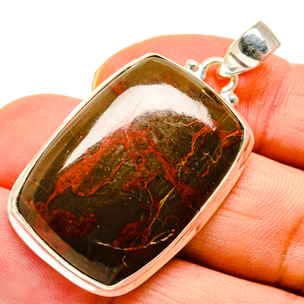 925 sterling silver pendant with rectangular red jasper stone in bezel setting