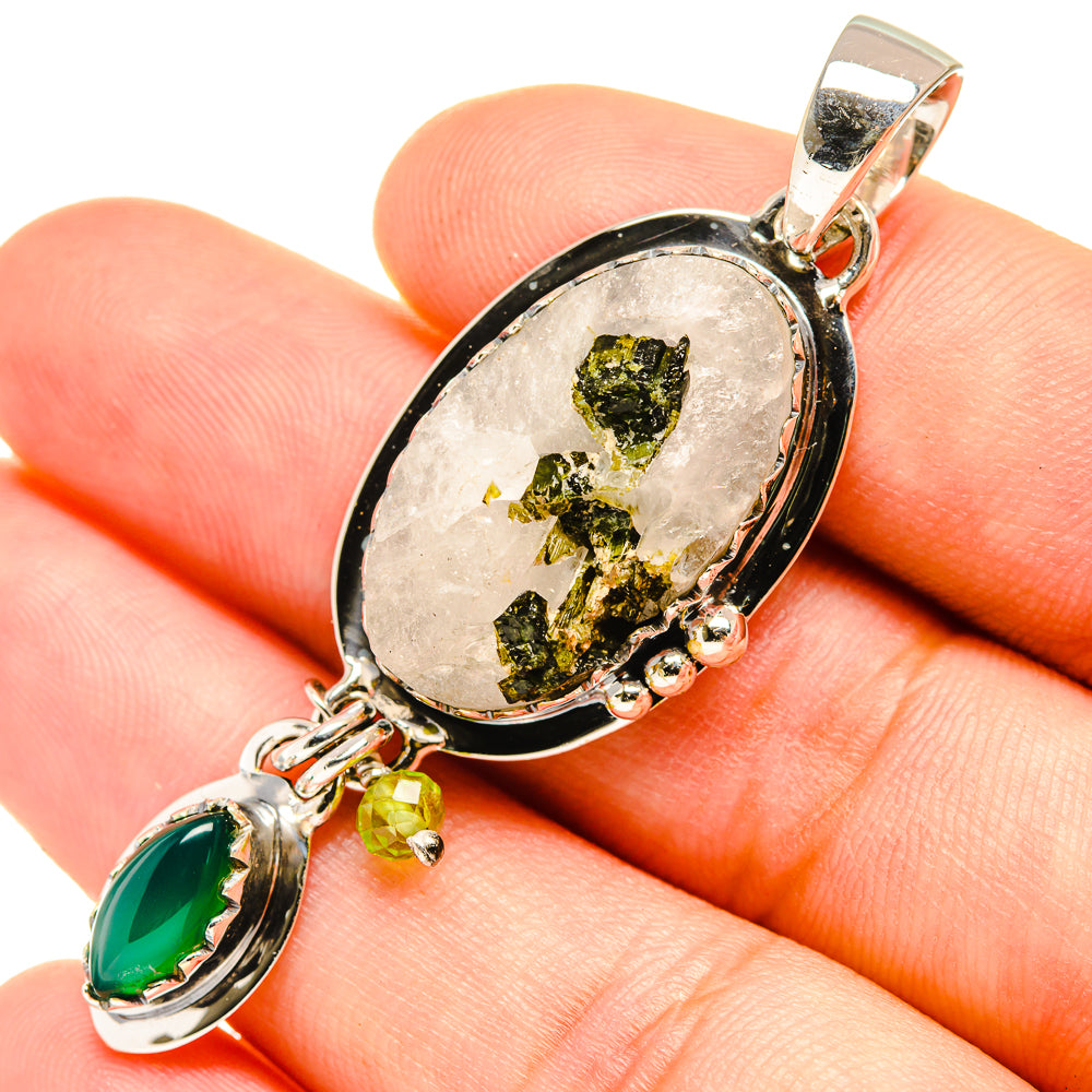 Green Tourmaline In Quartz Pendants handcrafted by Ana Silver Co - PD7499