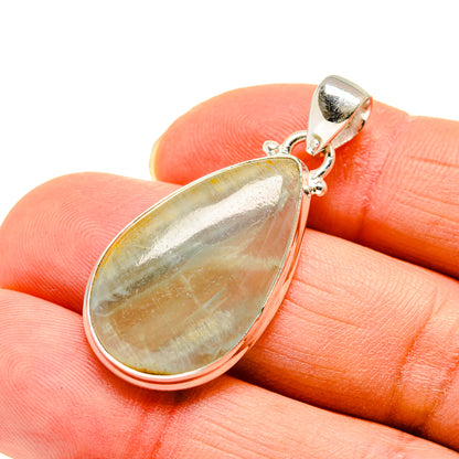 Sterling silver fluorite pendant with teardrop green gemstone and bail loop