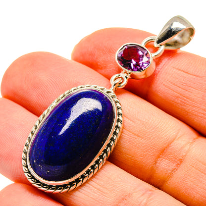 Sterling silver lapis and amethyst oval pendant with bail and small link chain
