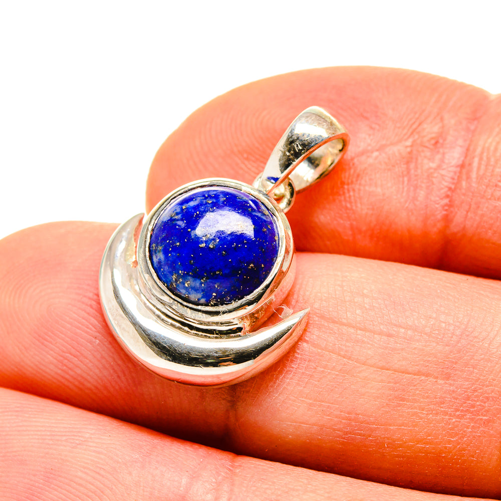 Lapis lazuli pendant in 925 sterling silver with round blue stone and bail
