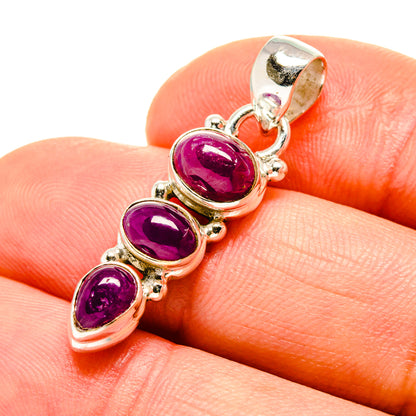 Pink tourmaline pendant with three oval stones, 925 sterling silver bezel