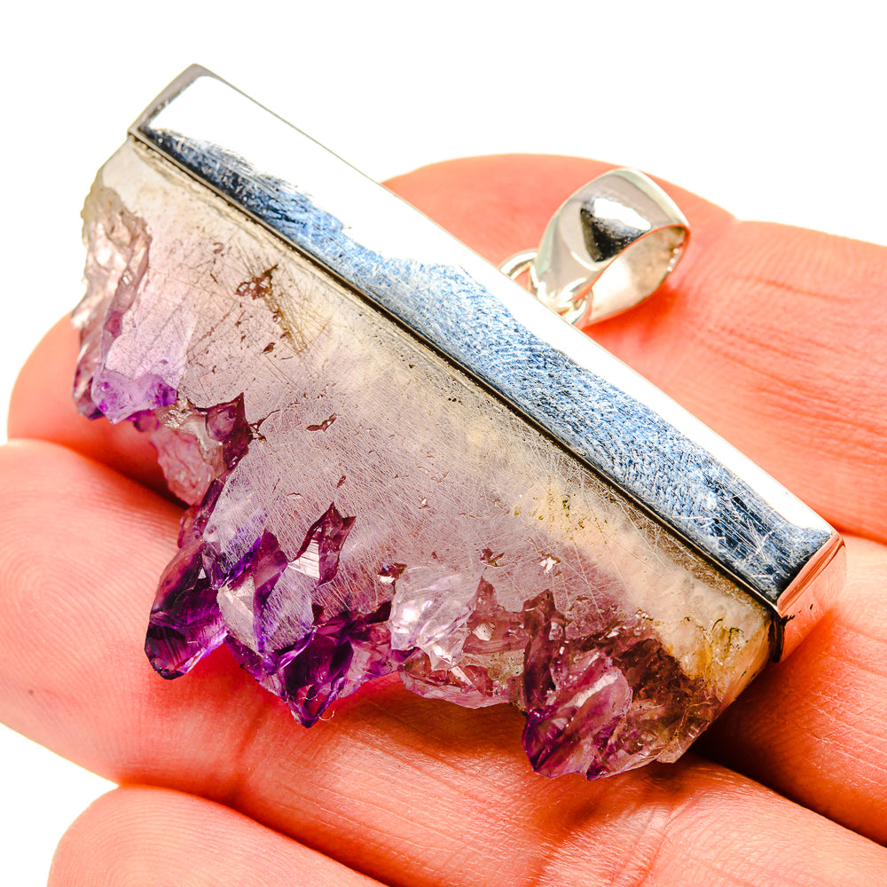 Amethyst stalactite pendant with purple crystal cluster and silver bezel bail
