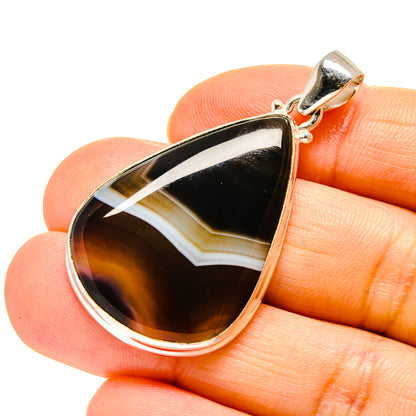 Black Botswana Agate Pendants handcrafted by Ana Silver Co - PD753686