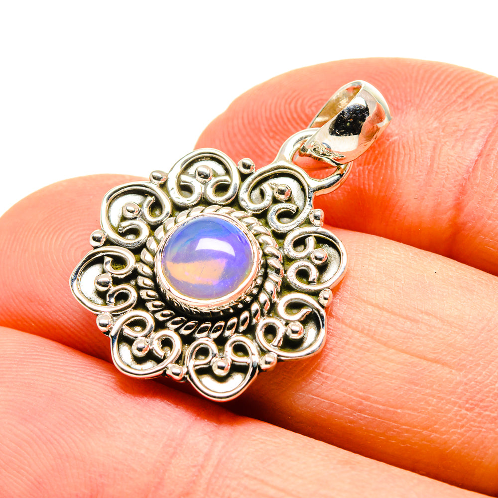 Multicolor opal pendant in 925 sterling silver with filigree setting and bail