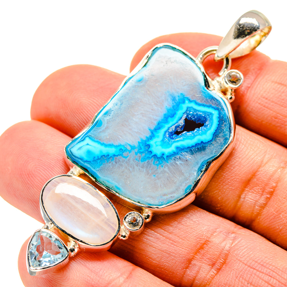 Blue Geode Slice Pendants handcrafted by Ana Silver Co - PD754556