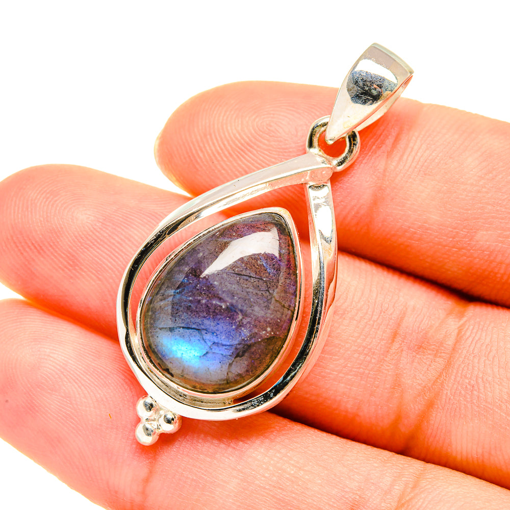 Labradorite pendant in 925 sterling silver teardrop with blue flash and bail