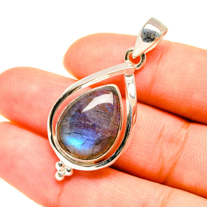 Labradorite pendant in 925 sterling silver teardrop with blue flash and bail