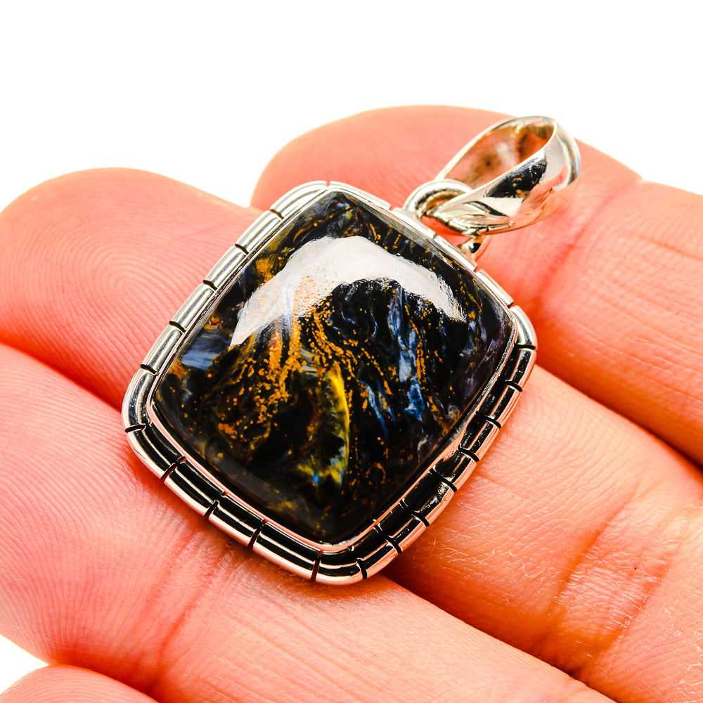 Pietersite pendant in 925 sterling silver bezel setting with dark blue and gold stone