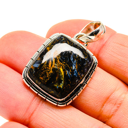 Pietersite pendant in 925 sterling silver bezel setting with dark blue and gold stone