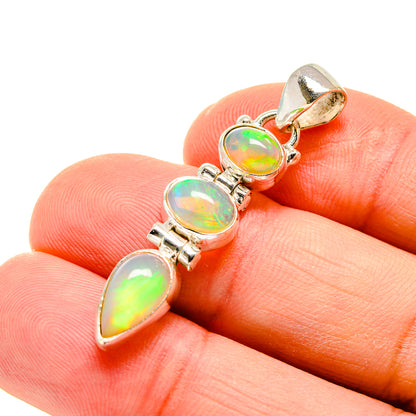 925 sterling silver opal pendant with three oval Ethiopian opal stones, green-yellow glow