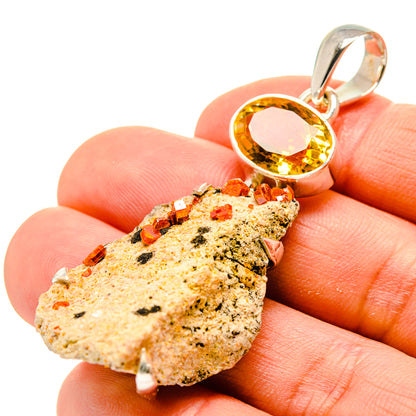 Citrine and mineral pendant with yellow oval stone, silver bail, rough slice