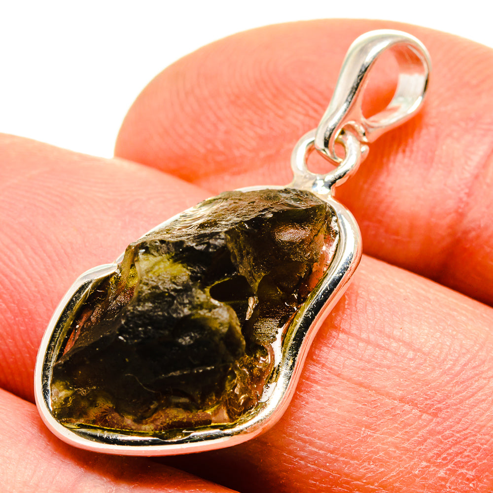925 sterling silver pendant with teardrop bezel-set Moldavite stone