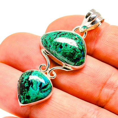 Chrysocolla heart pendant in 925 sterling silver, green stone pair with silver loops