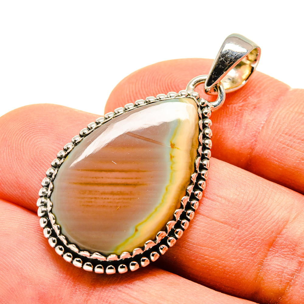 Jasper teardrop pendant in sterling silver with beaded border and top bail