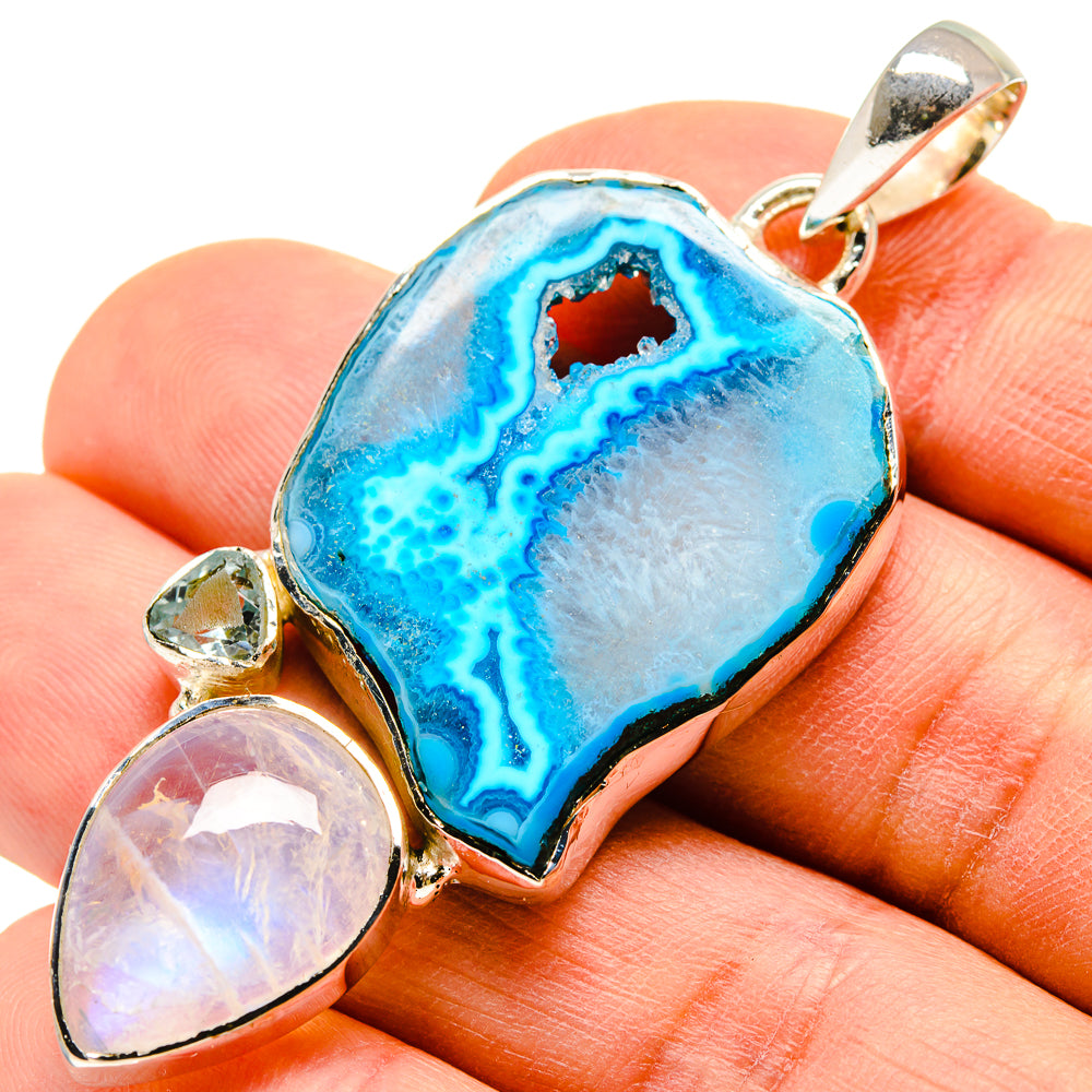 Blue Geode Slice Pendants handcrafted by Ana Silver Co - PD755216