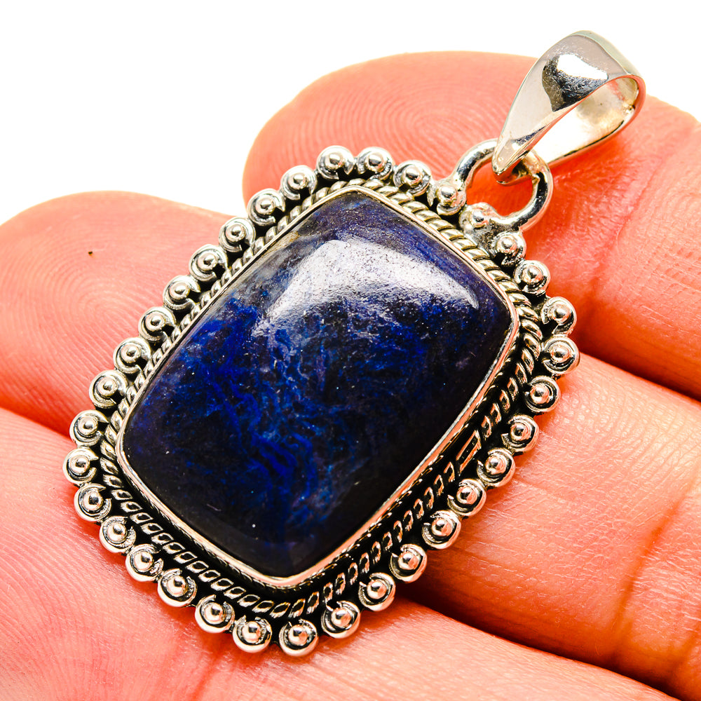 Sodalite pendant with sterling silver bezel and bail, blue stone cabochon