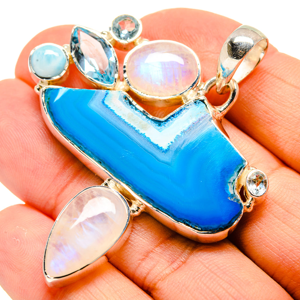 Blue Geode Slice Pendants handcrafted by Ana Silver Co - PD755267