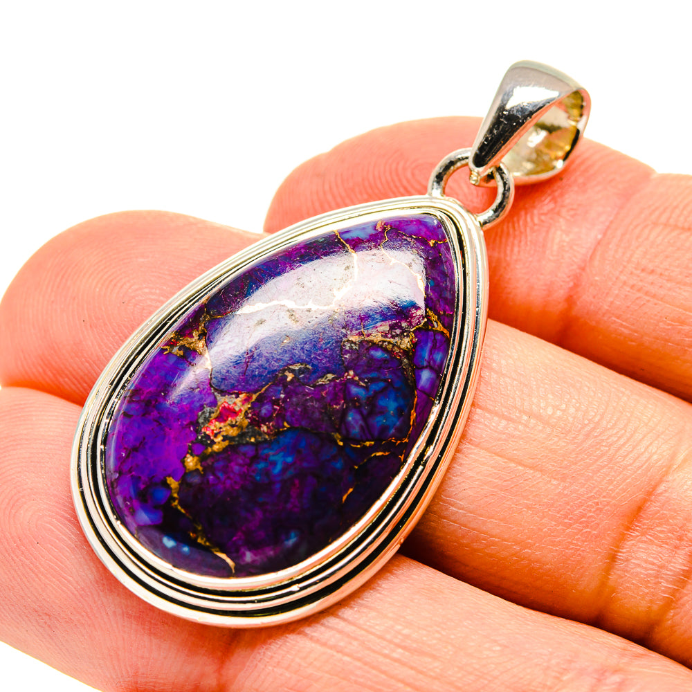 Oval purple and blue turquoise-style pendant in sterling silver bezel with bail
