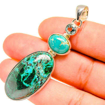 Malachite In Chrysocolla Pendants handcrafted by Ana Silver Co - PD7554