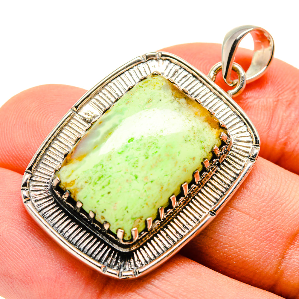 Green opal pendant with sterling silver scalloped bezel and loop bail, rectangle