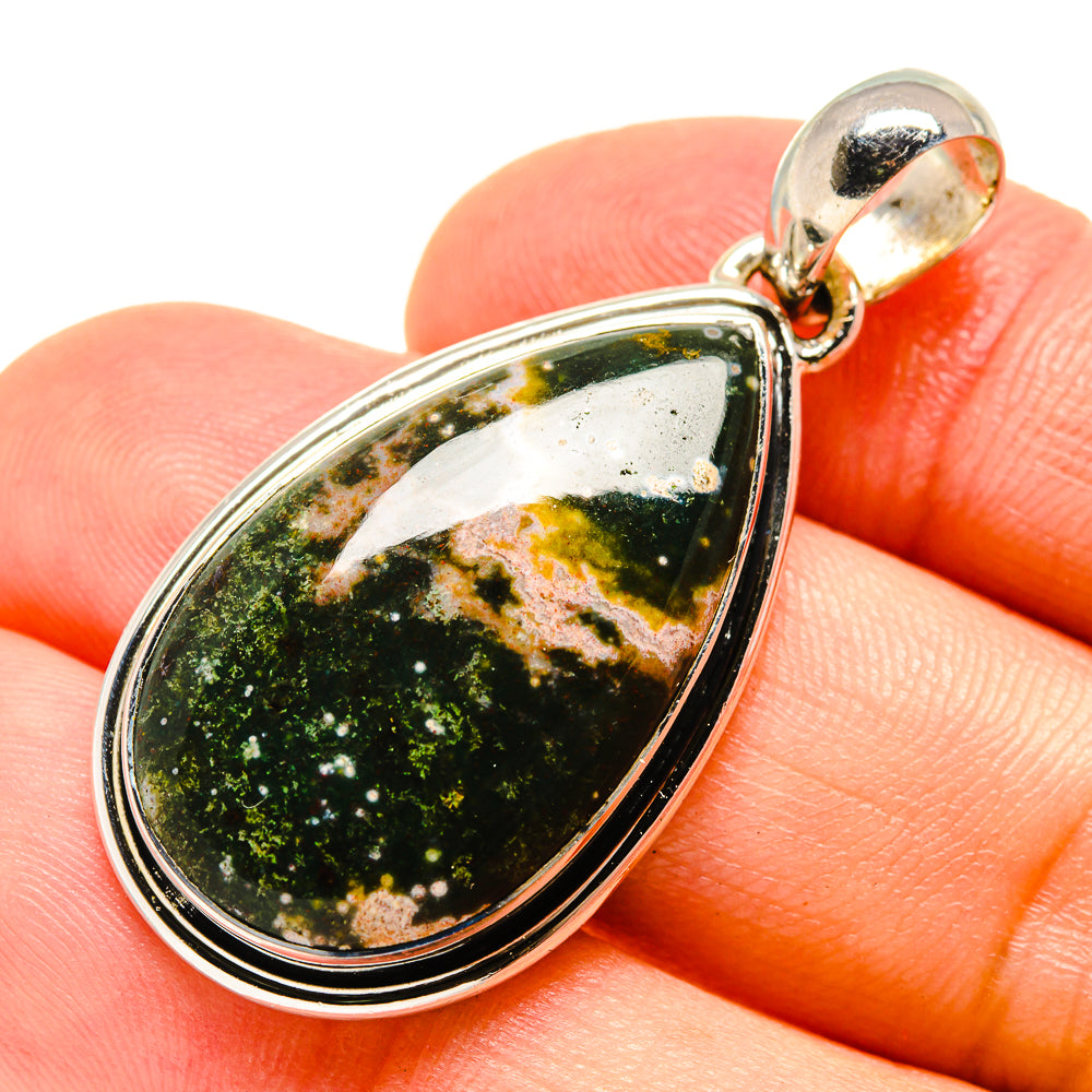 Ocean jasper teardrop pendant with 925 sterling silver frame and bail