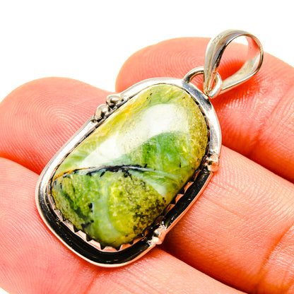 Green opal pendant in 925 sterling silver, oval cabochon with bail