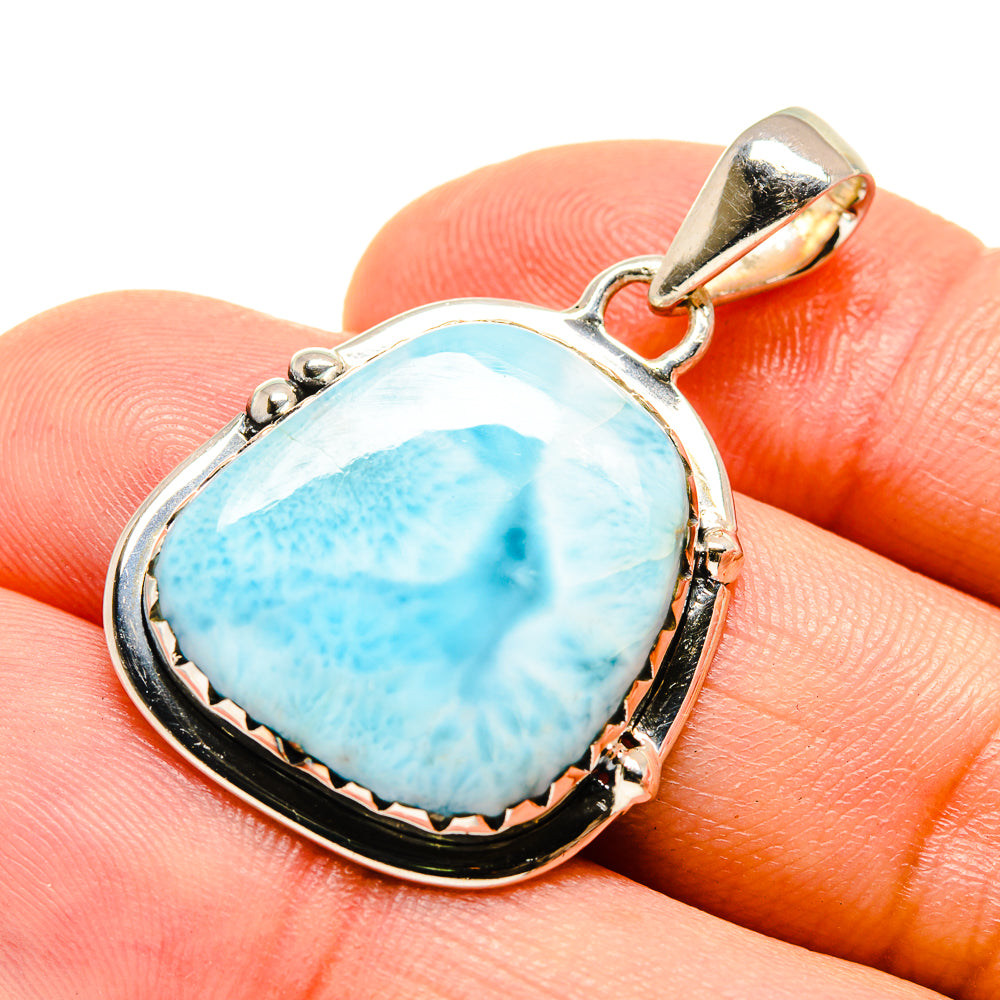 Sterling silver larimar pendant with oval blue stone and prong setting