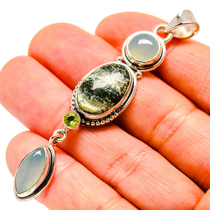 Sterling silver stone pendant with oval ocean jasper and aqua chalcedony drops