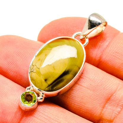 925 sterling silver pendant with oval yellow-green jasper, round green peridot, and hanging bail