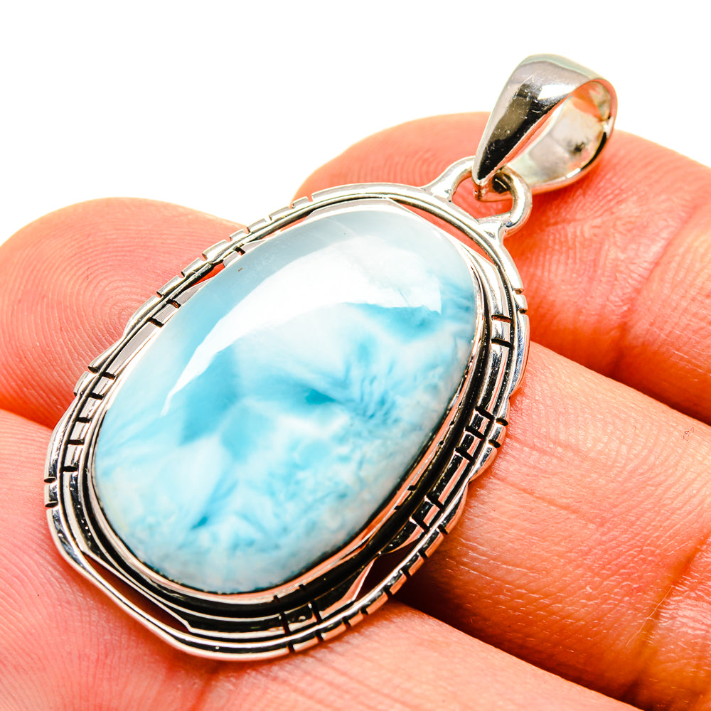 Oval larimar pendant in sterling silver bezel