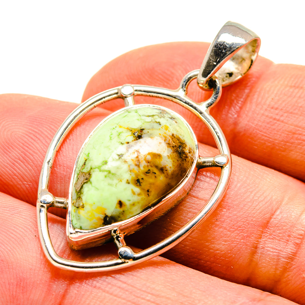 Teardrop chrysoprase pendant with silver open loop and green stone