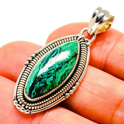 925 sterling silver chrysocolla pendant with oval green stone and bail