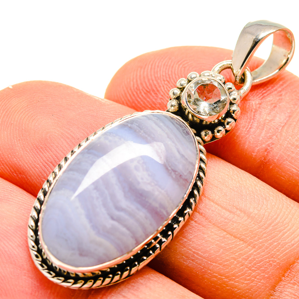 Blue Lace Agate Pendants handcrafted by Ana Silver Co - PD755788