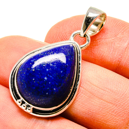 Teardrop lapis lazuli pendant in polished 925 sterling silver with bail loop