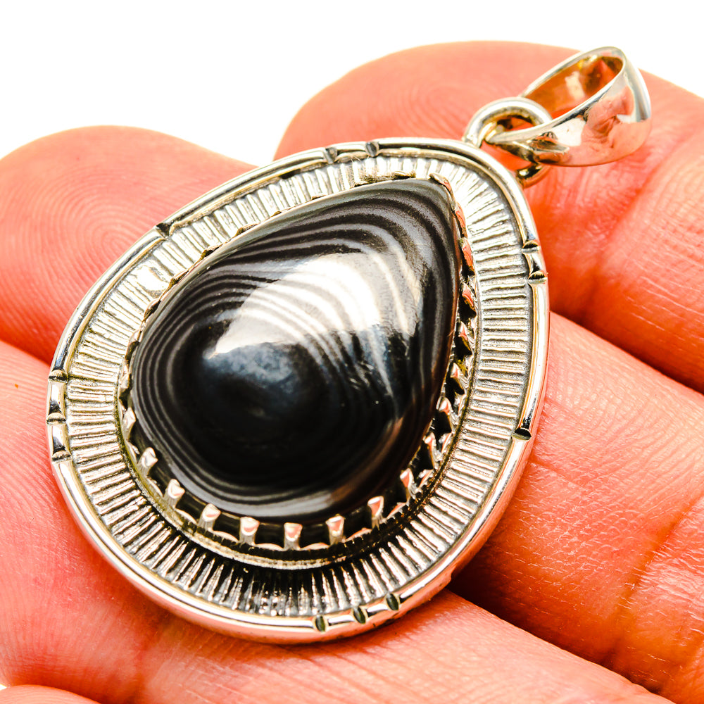Sterling silver psilomelane pendant on bail with dark teardrop cabochon detail