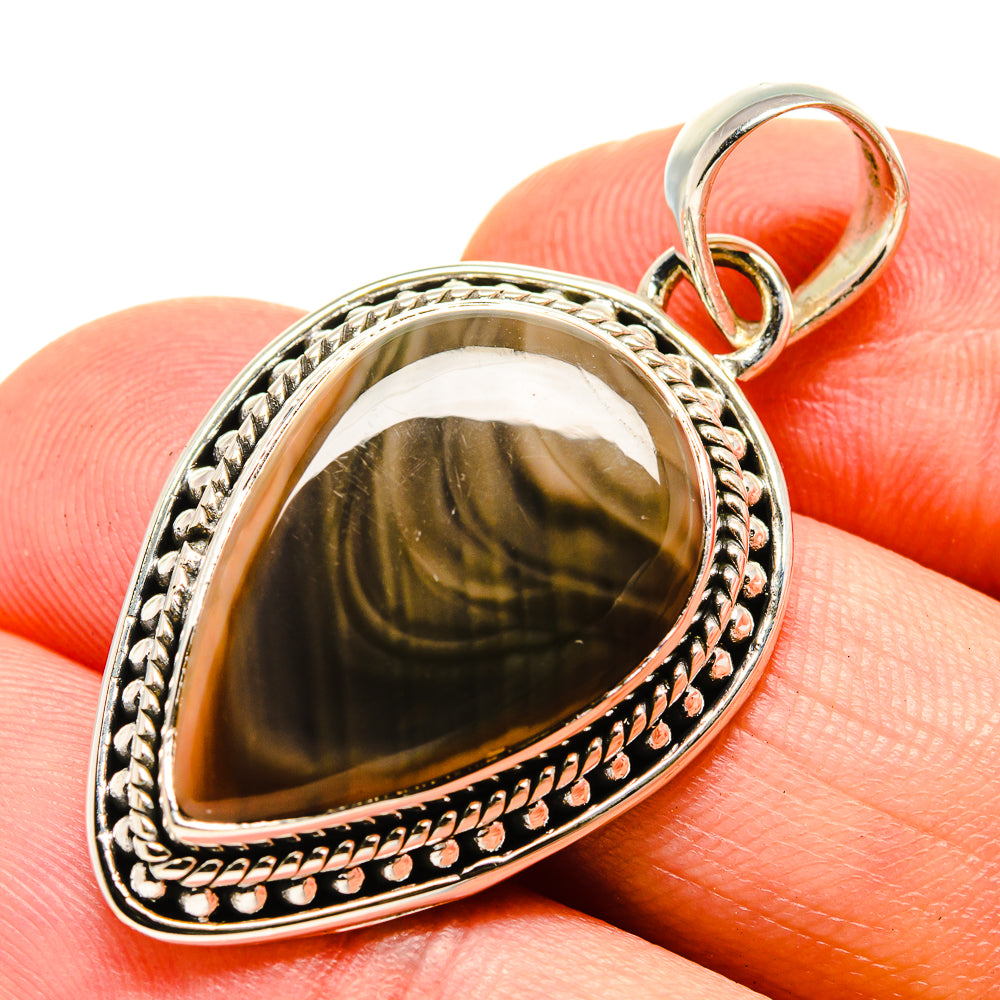 Sterling silver teardrop pendant with dark olive imperial jasper stone and rope border.