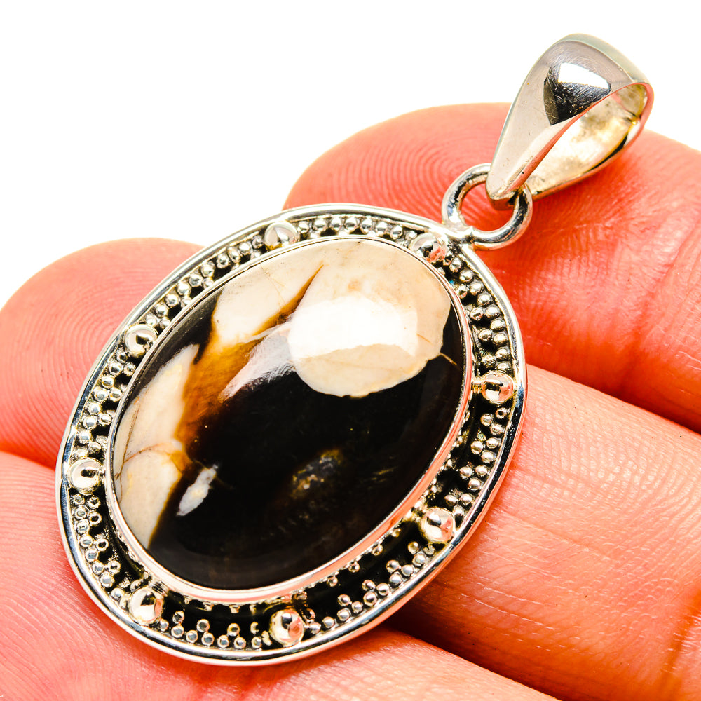 Sterling silver jasper pendant, oval cabochon with beaded frame and top bail