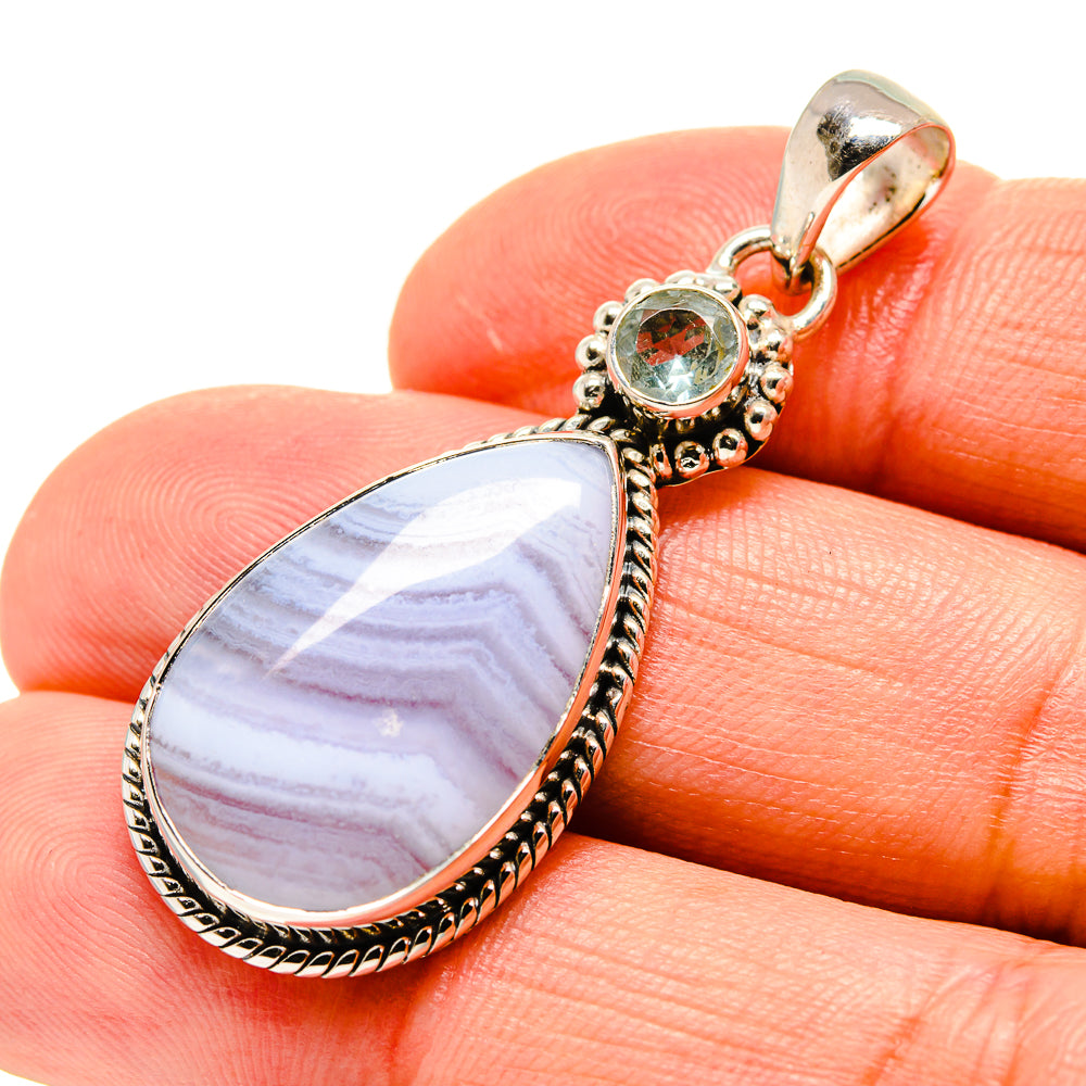 Blue Lace Agate Pendants handcrafted by Ana Silver Co - PD756392