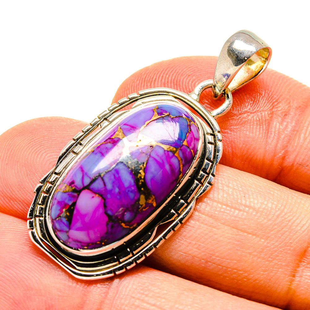 Purple turquoise pendant with oval cabochon and silver bezel, small bail loop