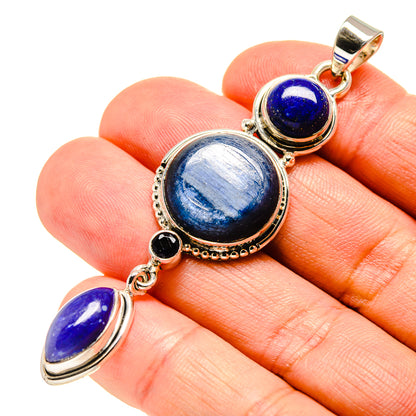 Sterling silver lapis lazuli pendant with three oval blue stones, bezels