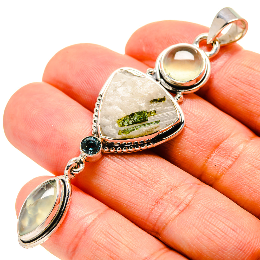 Green Tourmaline In Quartz Pendants handcrafted by Ana Silver Co - PD756447