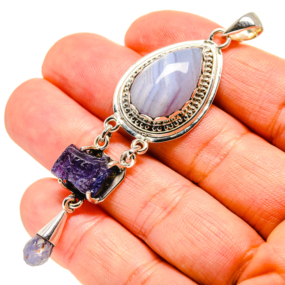 Blue Lace Agate Pendants handcrafted by Ana Silver Co - PD756449
