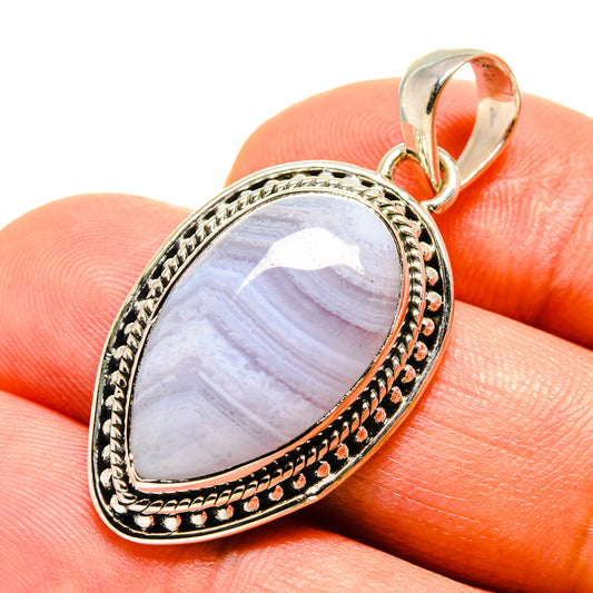 Blue Lace Agate Pendants handcrafted by Ana Silver Co - PD756511
