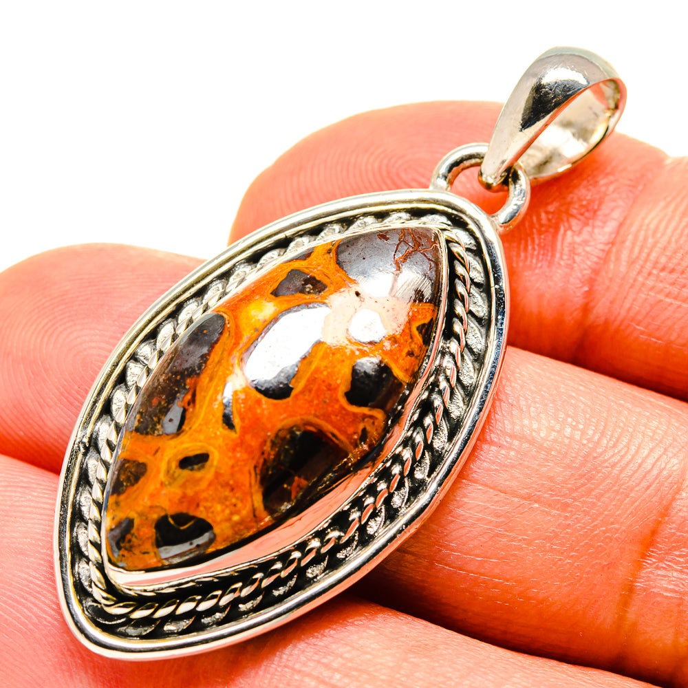 925 sterling silver bauxite oval pendant with orange and black stone