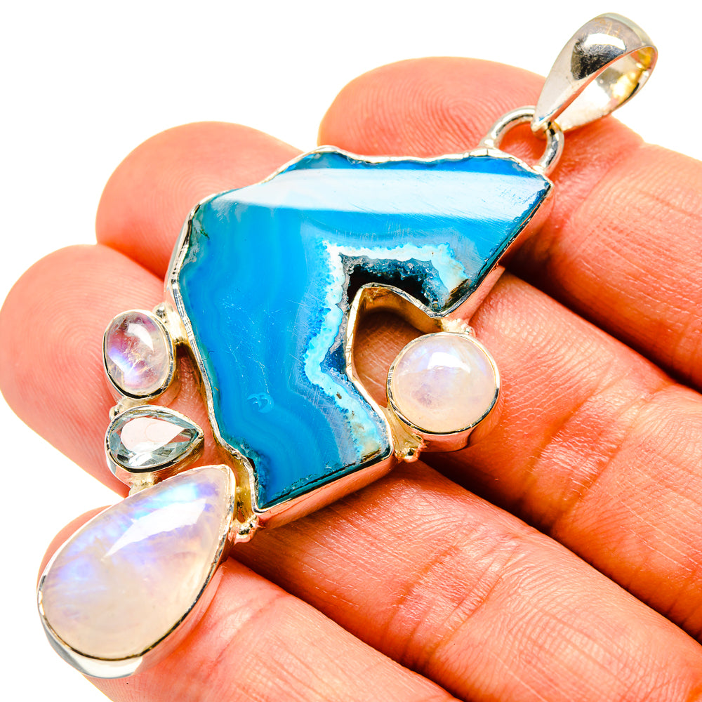 Blue Geode Slice Pendants handcrafted by Ana Silver Co - PD756570