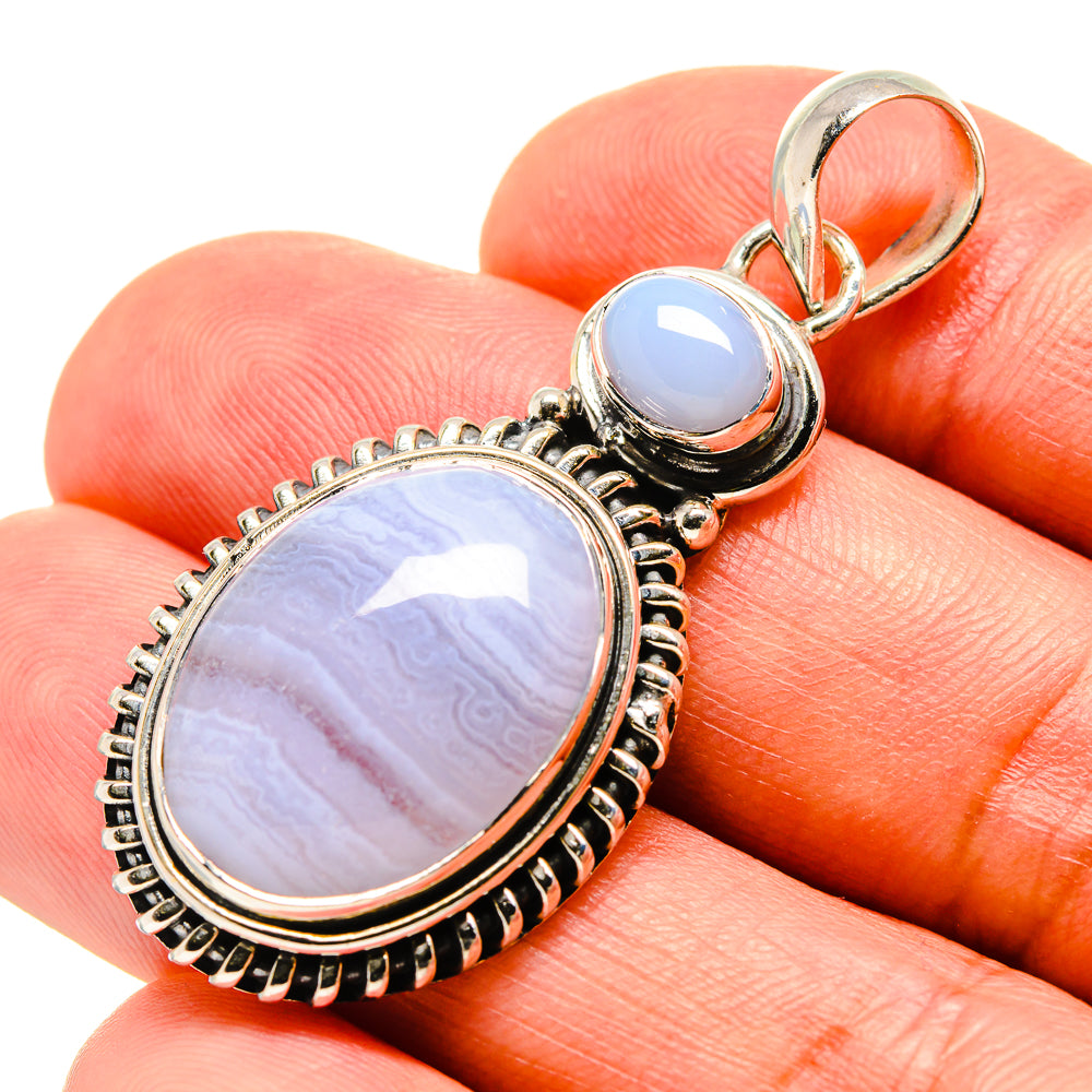 Blue Lace Agate Pendants handcrafted by Ana Silver Co - PD756580