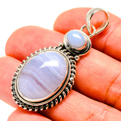 Blue Lace Agate Pendants handcrafted by Ana Silver Co - PD756580