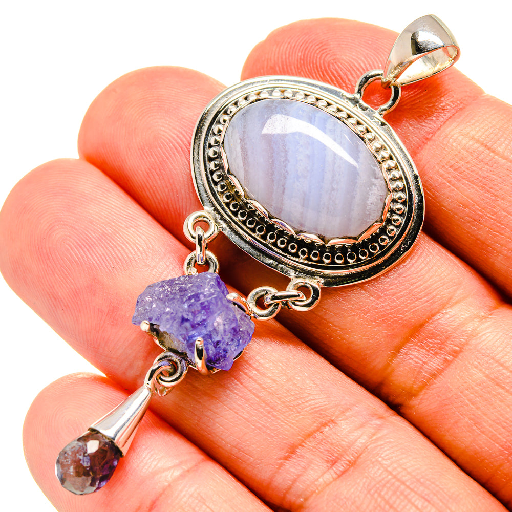 Blue Lace Agate Pendants handcrafted by Ana Silver Co - PD756690