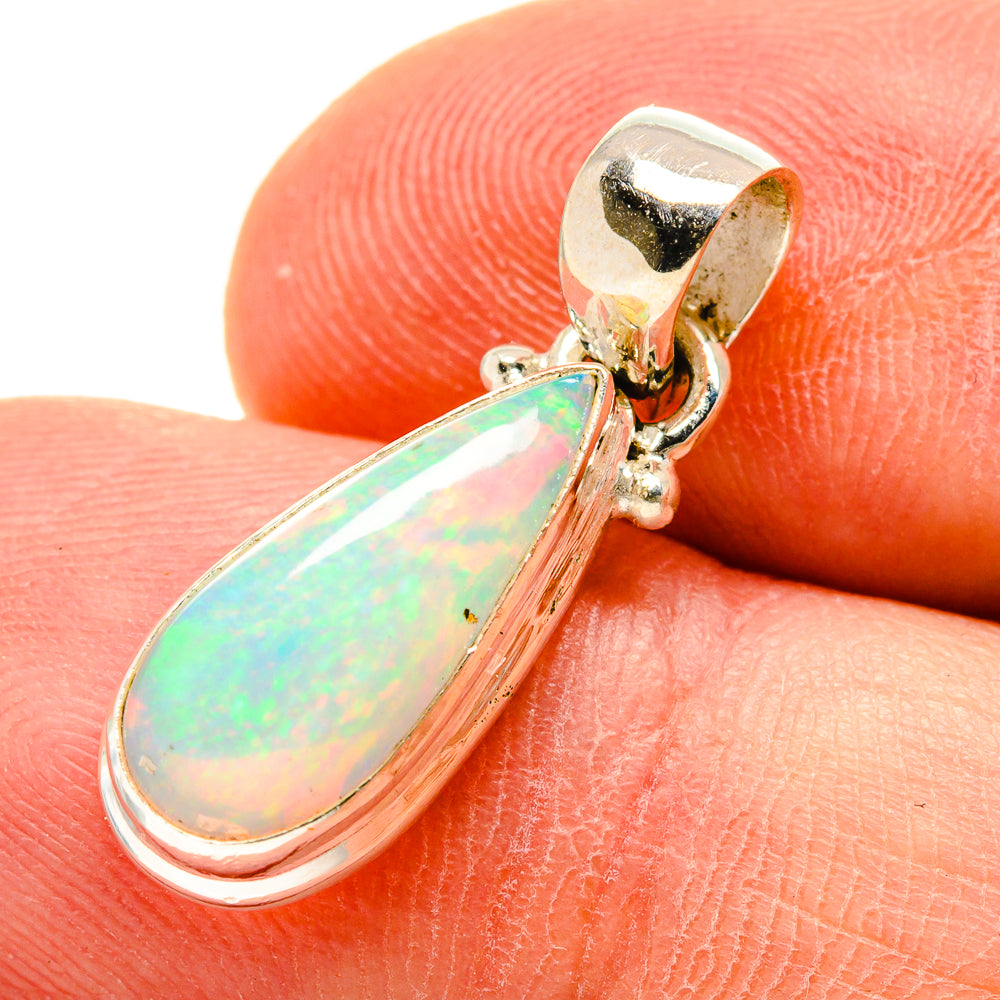Natural Ethiopian opal pendant in 925 sterling silver, teardrop opal with bail